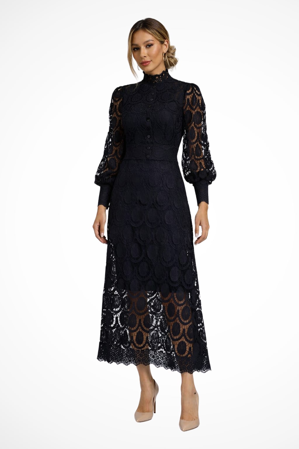 Gwendoline Lace Wedding Guest Midi Dress