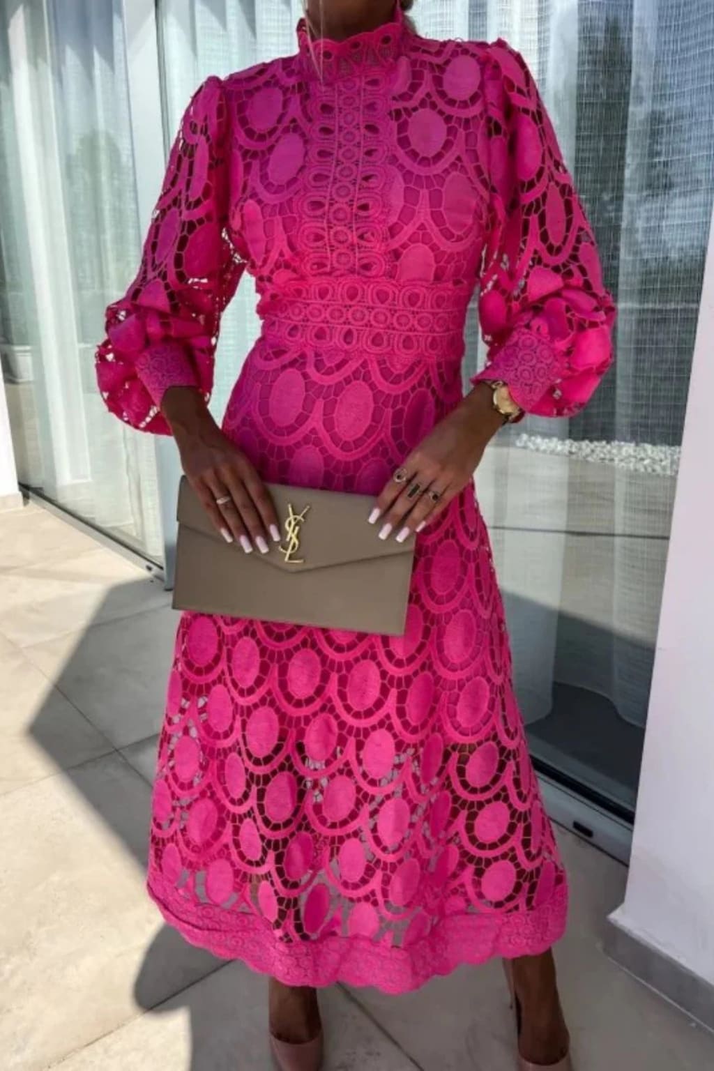 Gwendoline Lace Wedding Guest Midi Dress