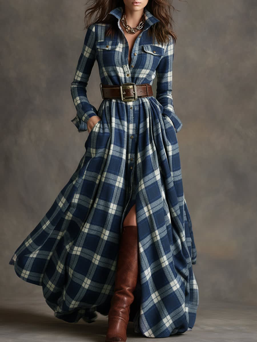 Jane Tartan Belted Maxi Shirt Dress