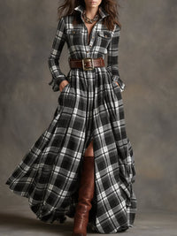 Jane Tartan Belted Maxi Shirt Dress