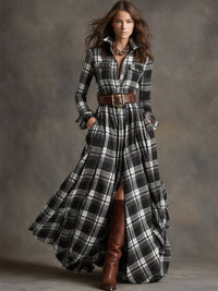 Jane Tartan Belted Maxi Shirt Dress