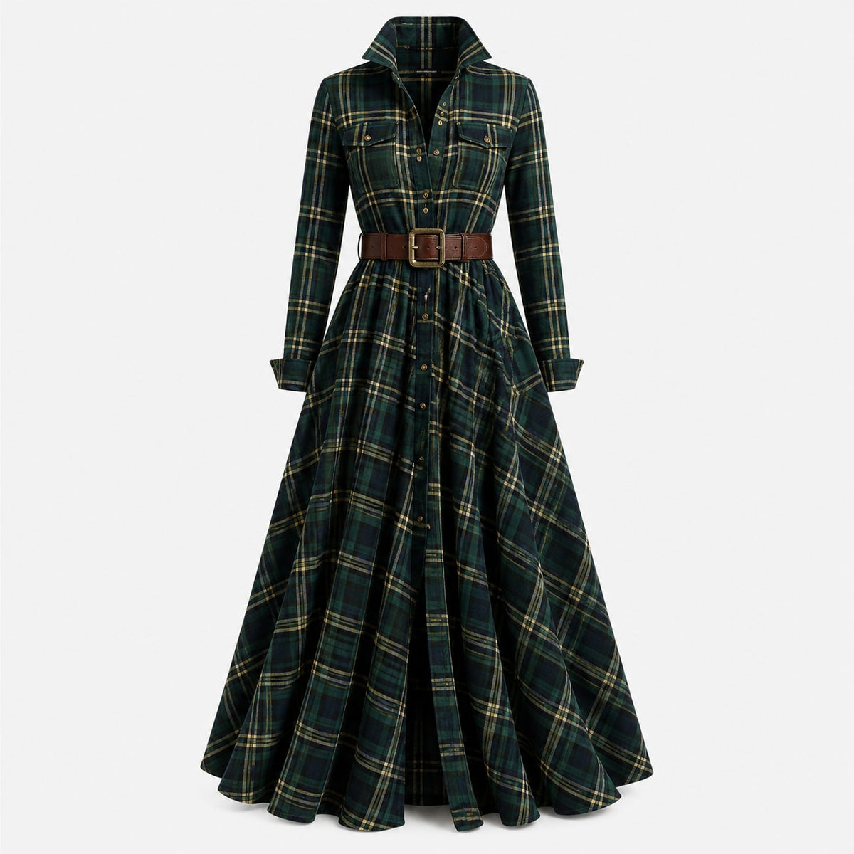 Jane Tartan Belted Maxi Shirt Dress_2