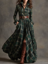 Jane Tartan Belted Maxi Shirt Dress