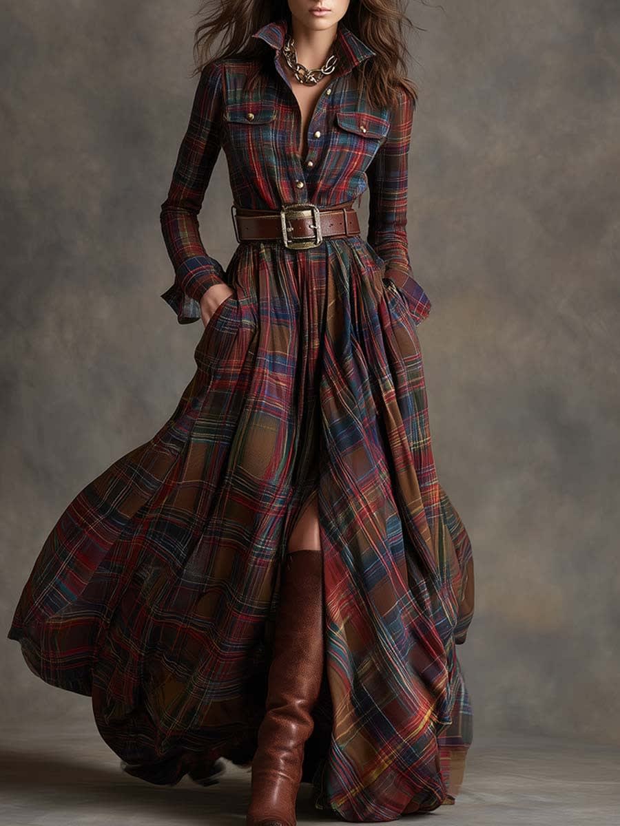 Jane Tartan Belted Maxi Shirt Dress