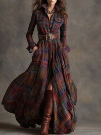Jane Tartan Belted Maxi Shirt Dress