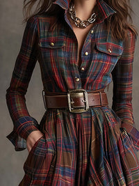 Jane Tartan Belted Maxi Shirt Dress