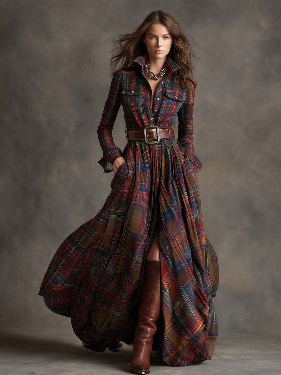 Jane Tartan Belted Maxi Shirt Dress_9