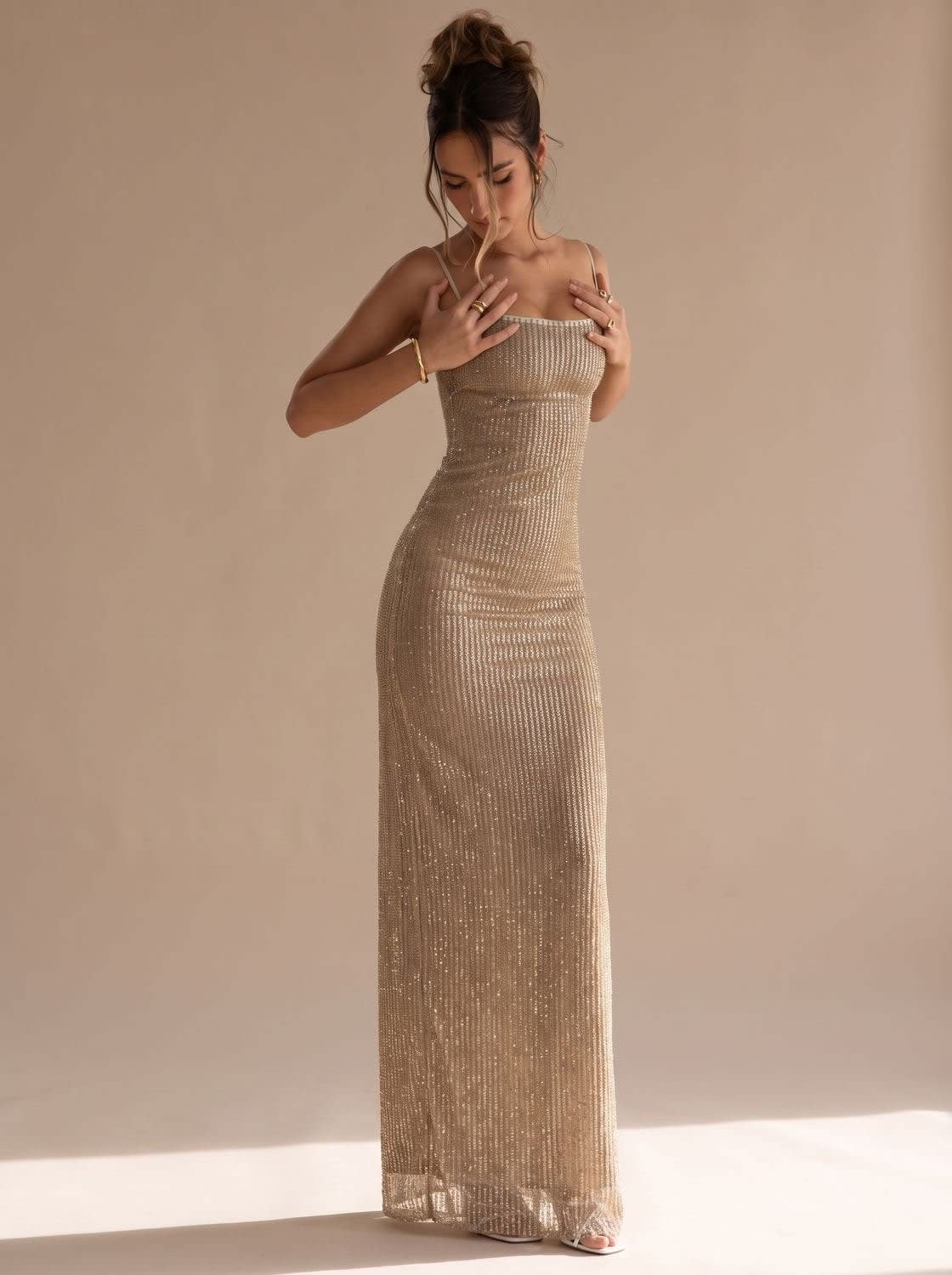 Kira Gold Glitter Backless Christmas Party Maxi Dress_3
