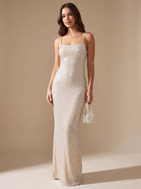 Kira Gold Glitter Backless Christmas Party Maxi Dress