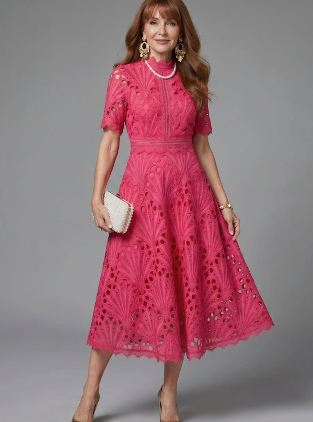 Rochelle Eyelet Lace Midi Cocktail Dress