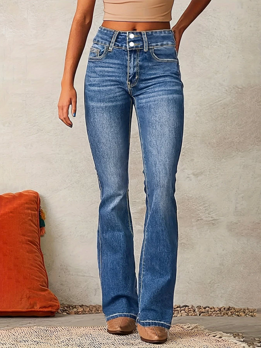 Maeve Double Button High Waist Bootcut Jeans