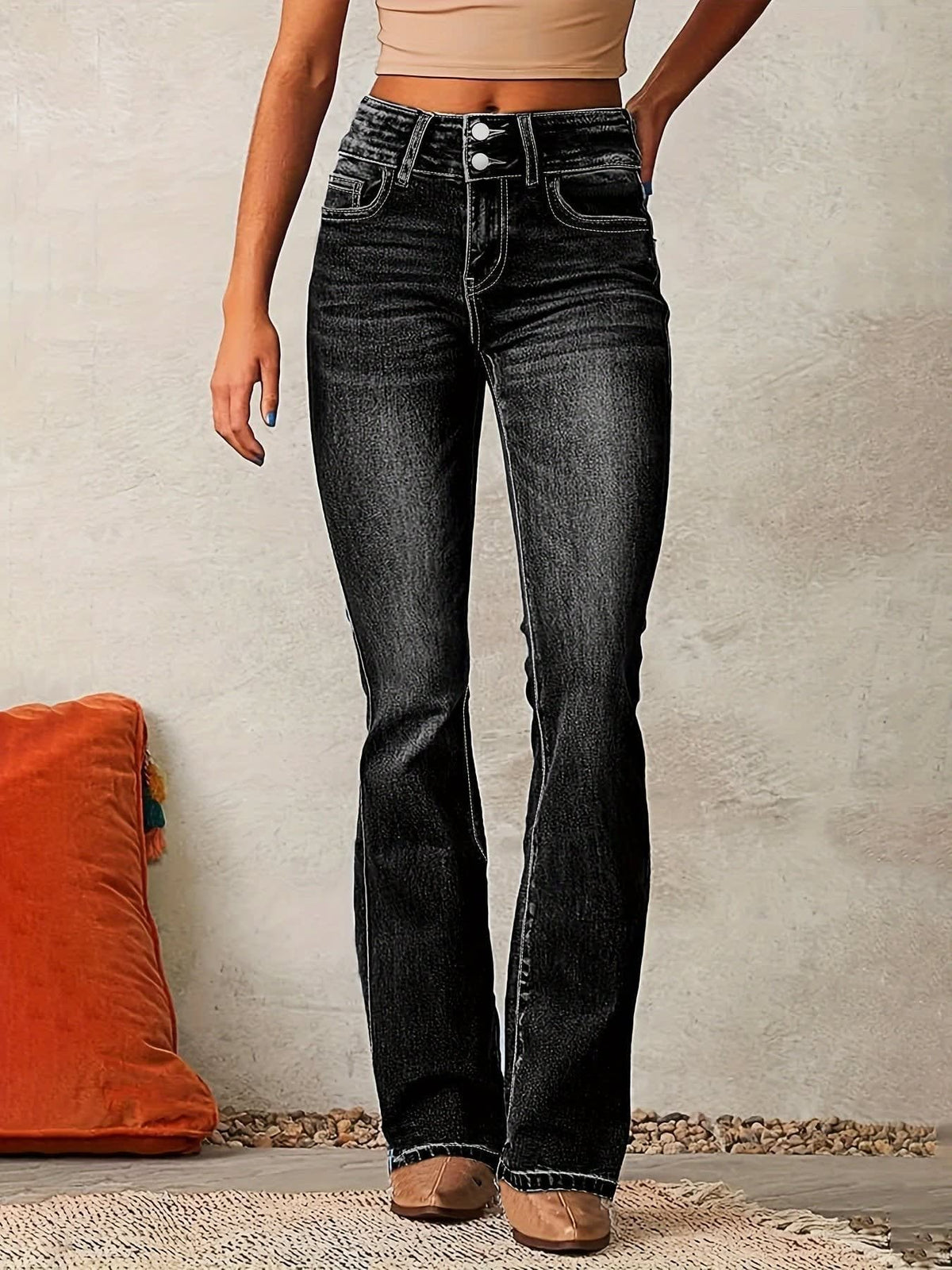 Maeve Double Button High Waist Bootcut Jeans_5