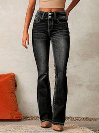 Maeve Double Button High Waist Bootcut Jeans