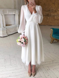 Rosina Puff Sleeve Midi Wedding Dress