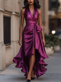 Lacey Halter Wrap Maxi Dress with High Slit