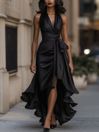 Lacey Halter Wrap Maxi Dress with High Slit
