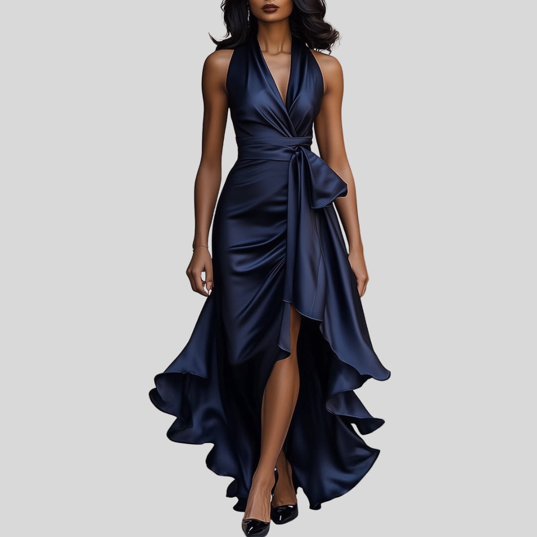 Lacey Halter Wrap Maxi Dress with High Slit_2