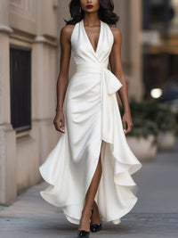 Lacey Halter Wrap Maxi Dress with High Slit