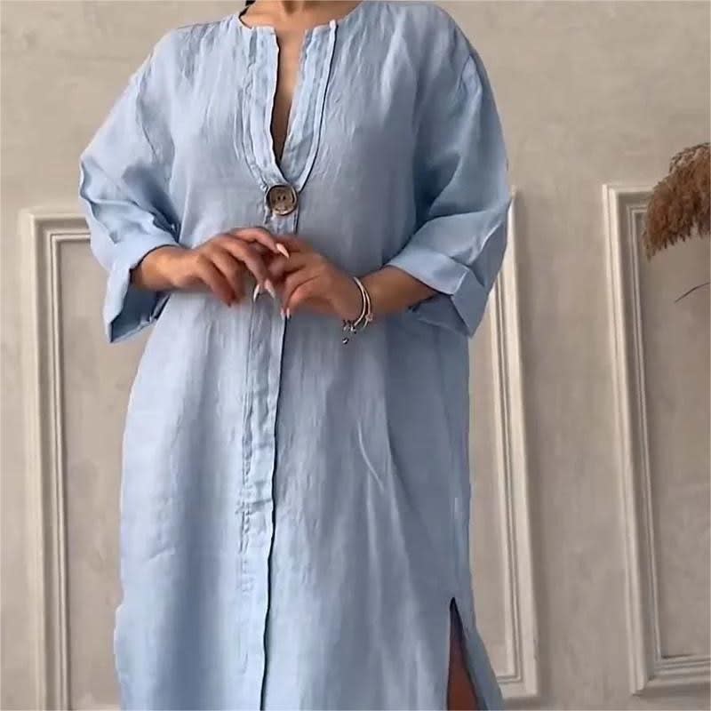 Ellen Relaxed Fit Split Neck Maxi Dress_6