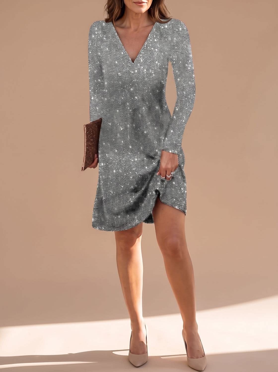 Helena Long Sleeve Sequin Christmas Party Mini Dress