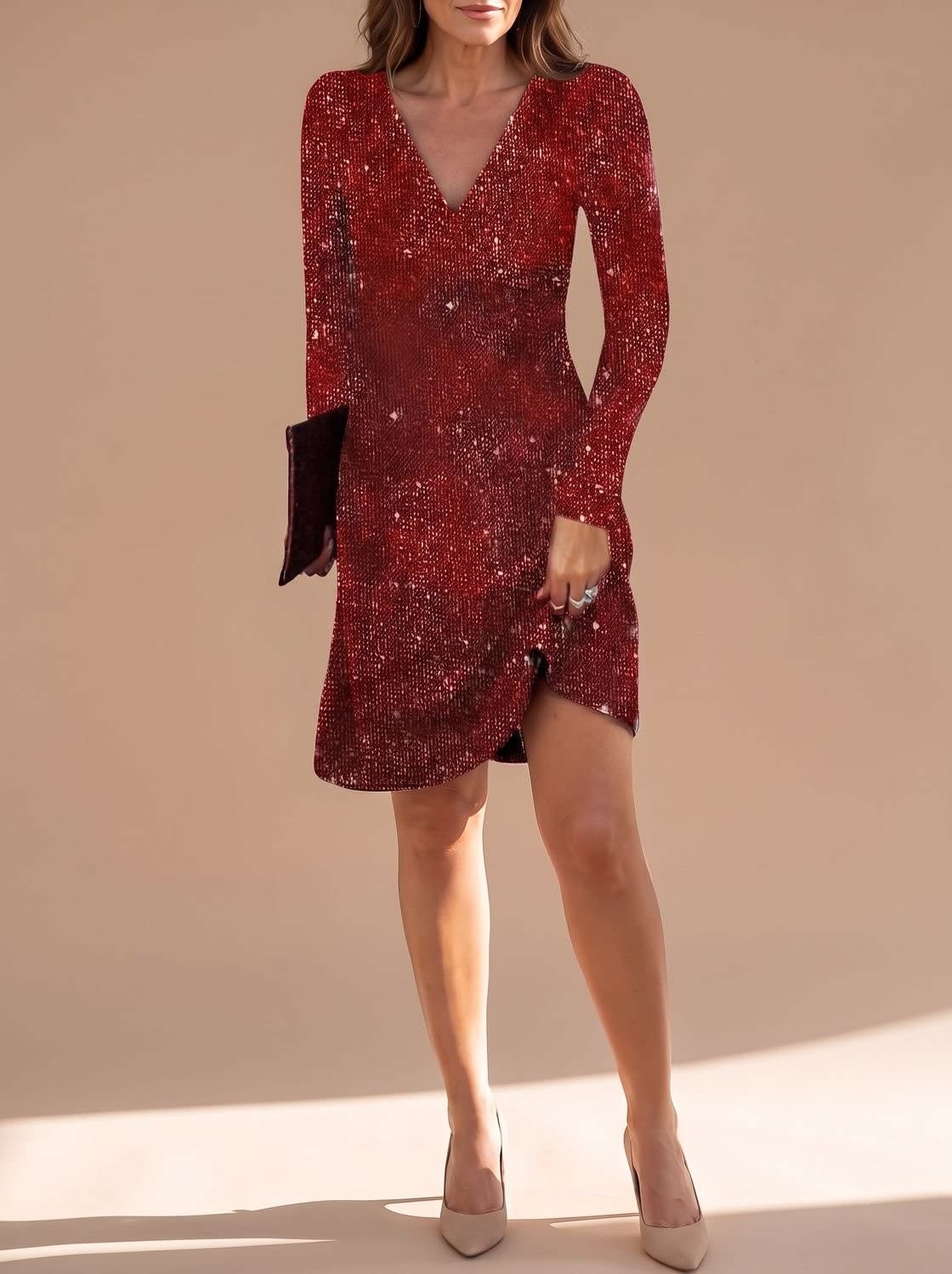 Helena Long Sleeve Sequin Christmas Party Mini Dress