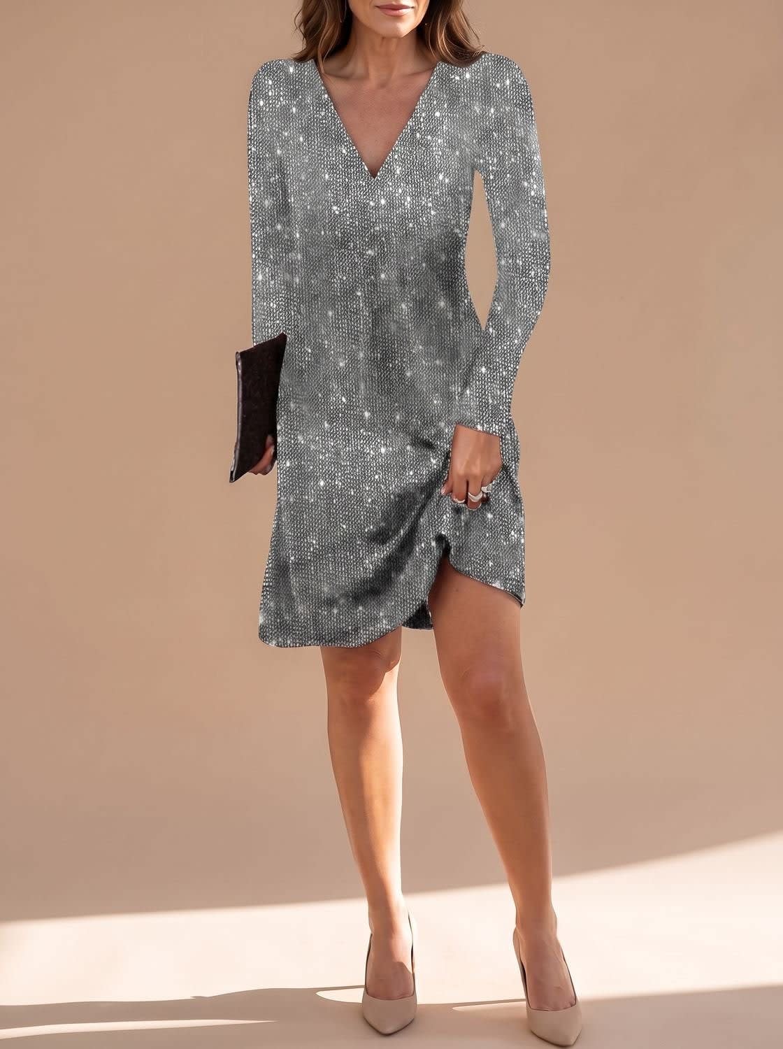 Helena Long Sleeve Sequin Christmas Party Mini Dress