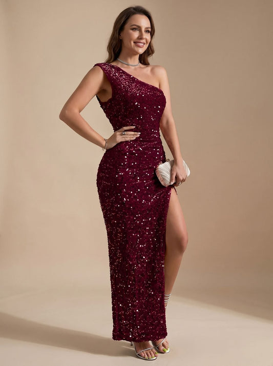 Ottilie Sequin One Shoulder Christmas Party Maxi Dress_1