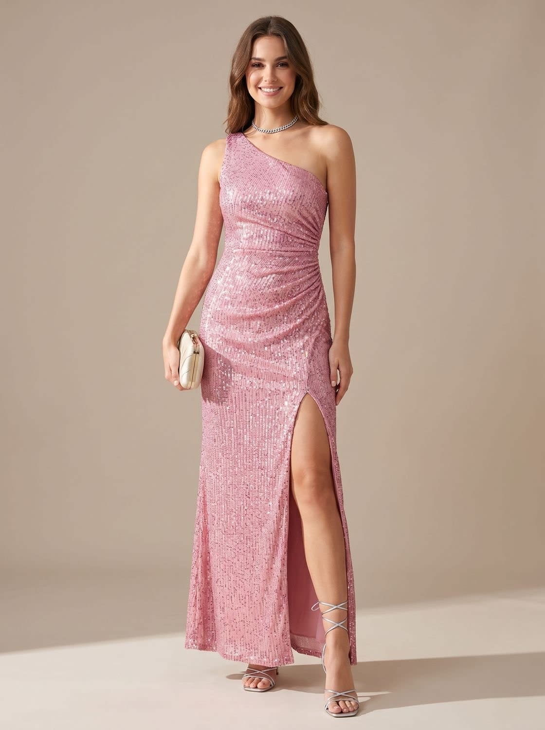 Ottilie Sequin One Shoulder Christmas Party Maxi Dress_4