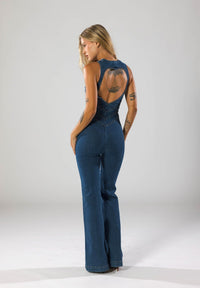 Imani Plunge Neck Denim Jumpsuit