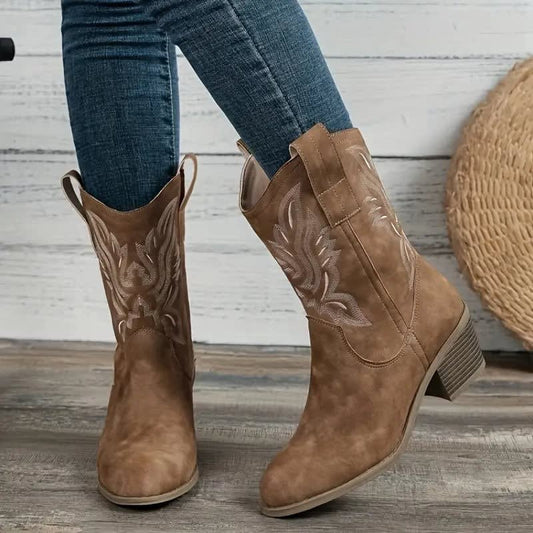 Ruth Embroidered Block Heel Cowboy Boots_1