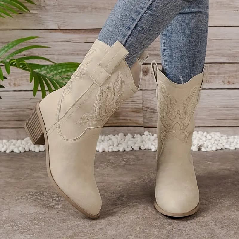 Ruth Embroidered Block Heel Cowboy Boots_2