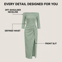 Ffion Off-Shoulder Shimmer Midi Wrap Dress with Slit