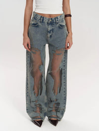 Piper High Waisted Wide Leg Jeans with Mesh Panels