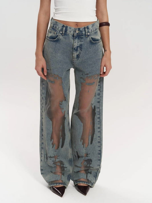 Piper High Waisted Wide Leg Jeans with Mesh Panels_1