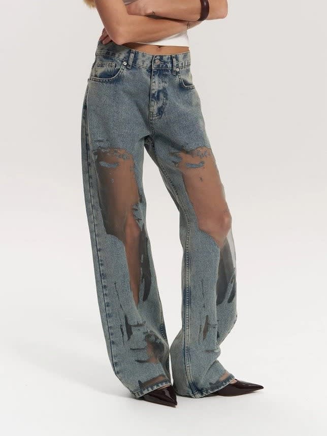 Piper High Waisted Wide Leg Jeans with Mesh Panels_2
