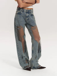 Piper High Waisted Wide Leg Jeans with Mesh Panels