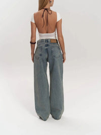 Piper High Waisted Wide Leg Jeans with Mesh Panels