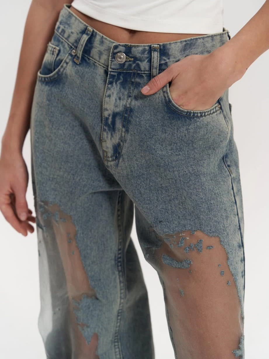Piper High Waisted Wide Leg Jeans with Mesh Panels
