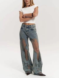 Piper High Waisted Wide Leg Jeans with Mesh Panels