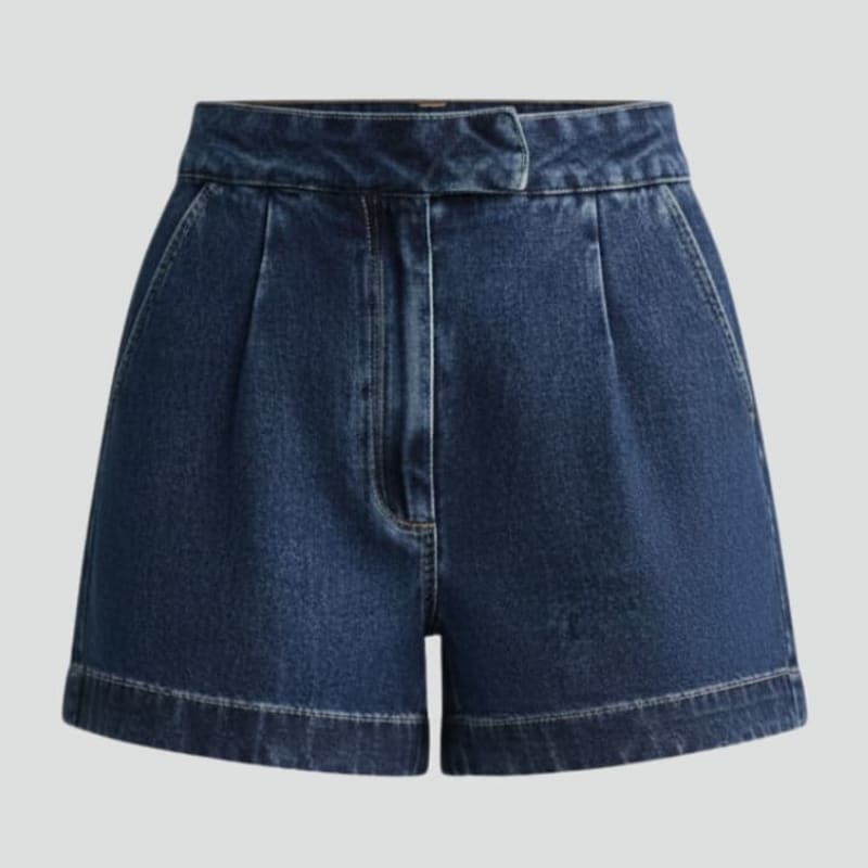 Ariadne Hartley High Waist Pleated Denim Shorts_1