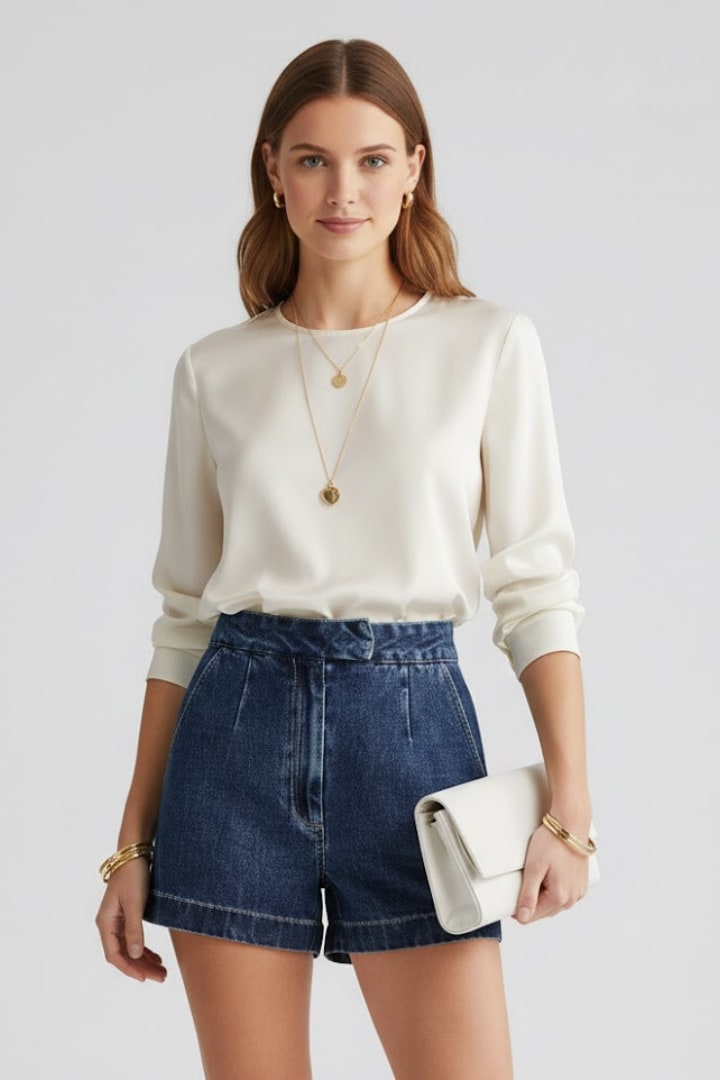 Ariadne Hartley High Waist Pleated Denim Shorts_2