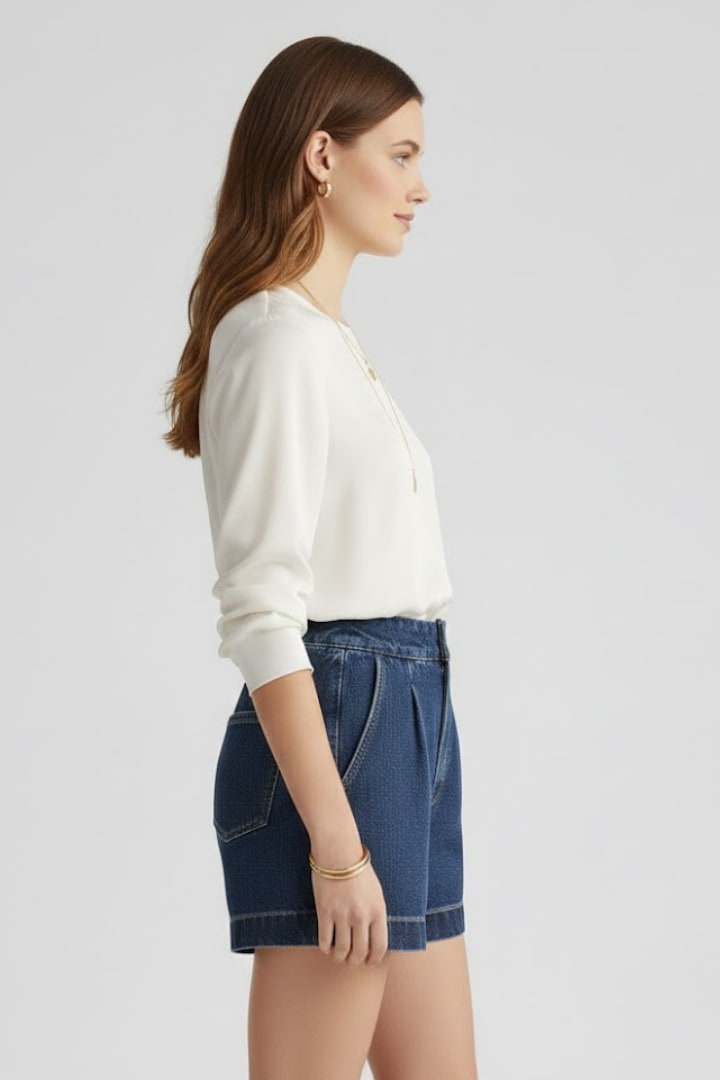 Ariadne Hartley High Waist Pleated Denim Shorts_3