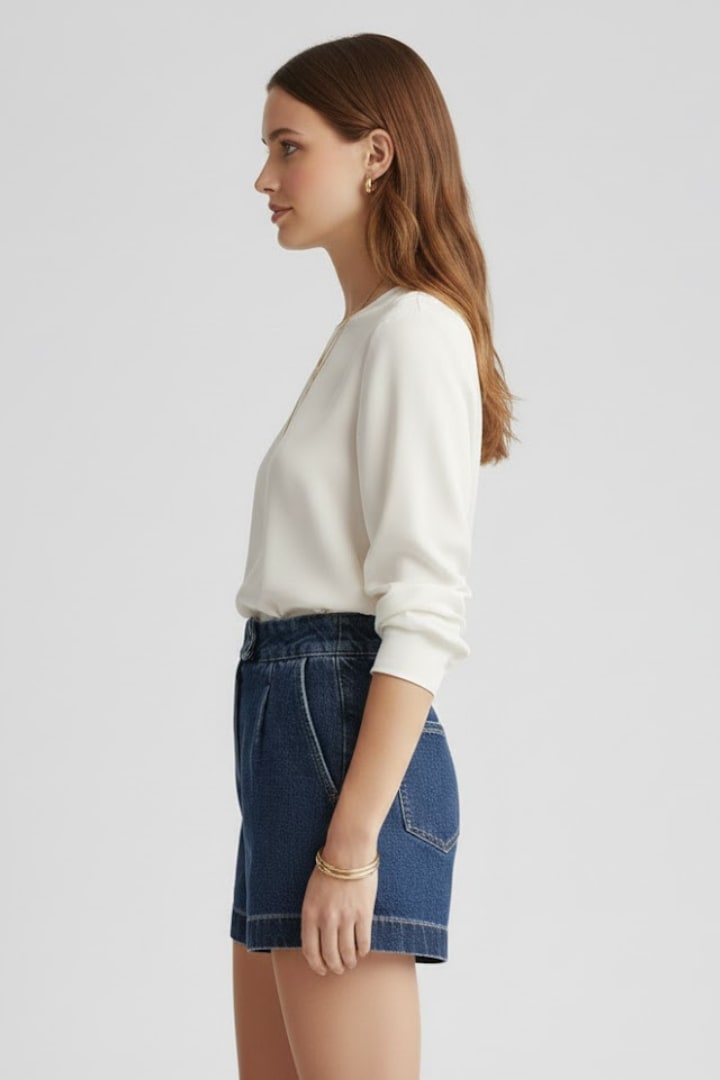 Ariadne Hartley High Waist Pleated Denim Shorts