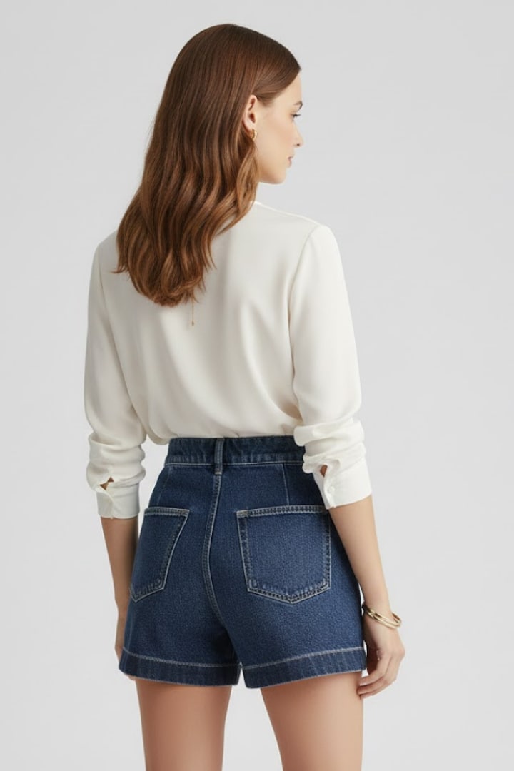 Ariadne Hartley High Waist Pleated Denim Shorts