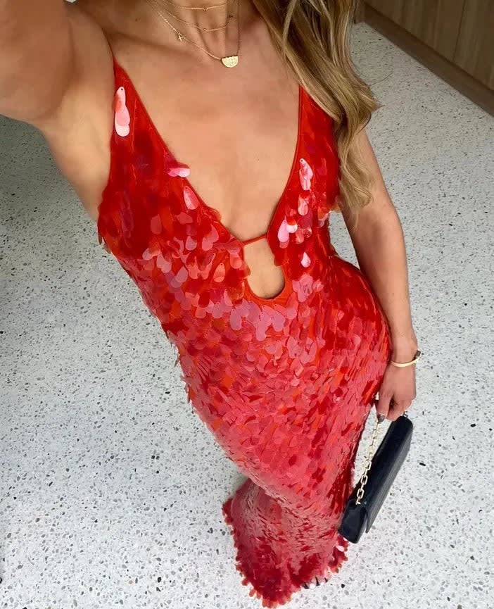 Aisling Sequin Wedding Guest Backless Maxi Dress