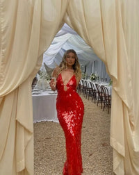 Aisling Sequin Wedding Guest Backless Maxi Dress