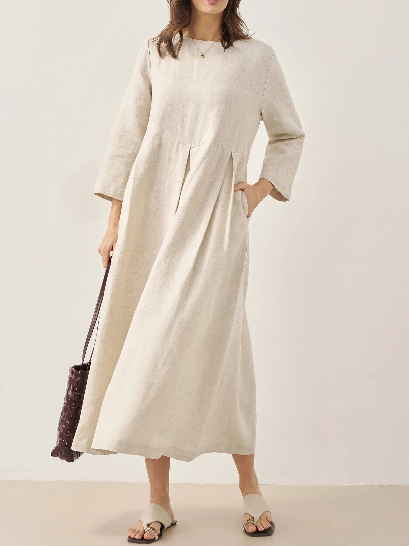 Apolline Linen Pleated Maxi Dress