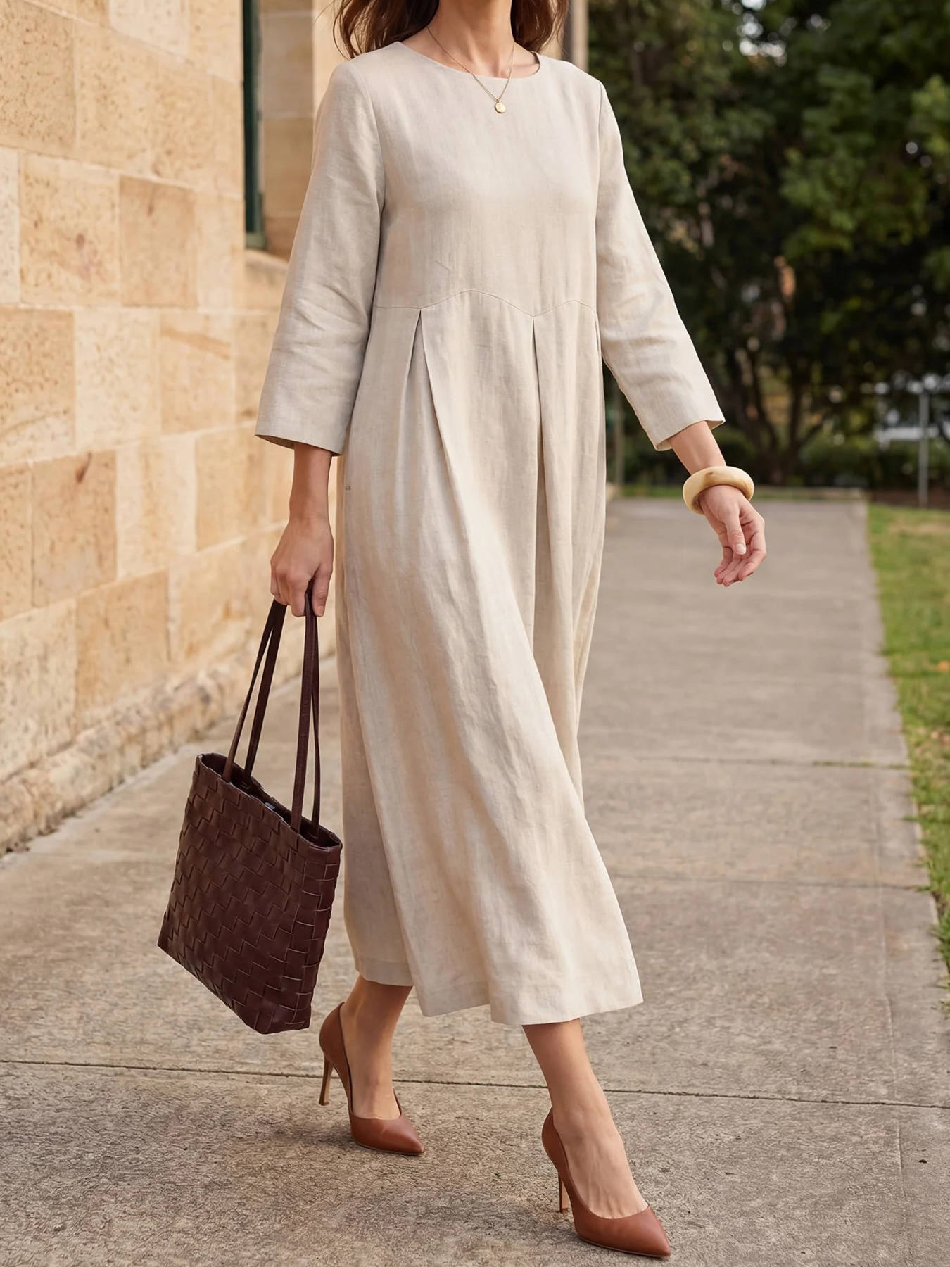 Apolline Linen Pleated Maxi Dress