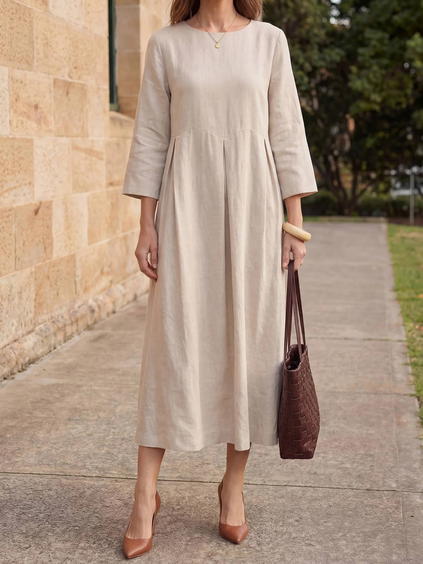 Apolline Linen Pleated Maxi Dress
