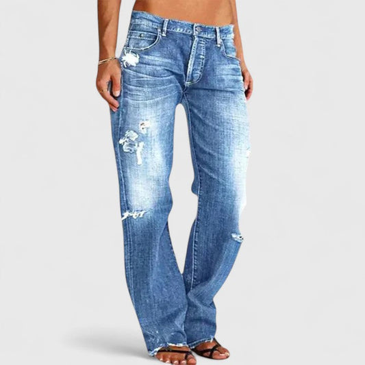 Sara Wide-Leg Flare Distressed Denim Jeans